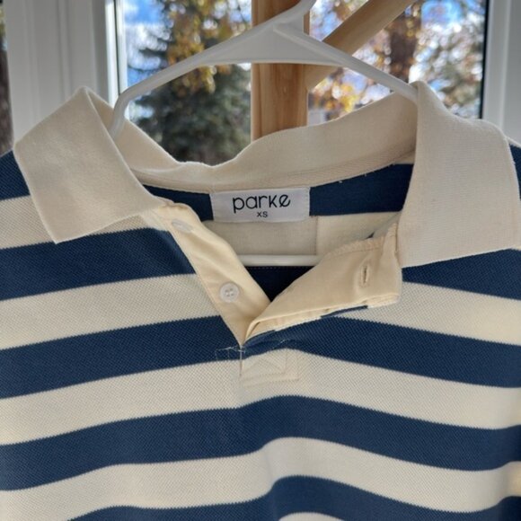 Parke Striped Rugby Pullover Blue & White Long Sleeve Size S/M - Picture 2 of 3